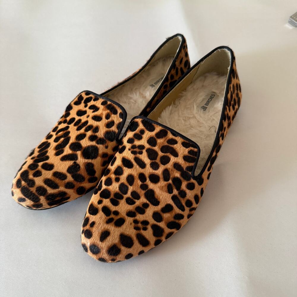 BIRDIES | Starling Leopard Print Calf Hair Slipper-style Flats | 5.5